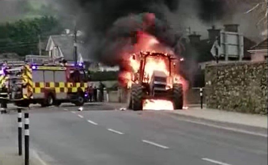 Video: Firefighters called into action at explosive tractor fire