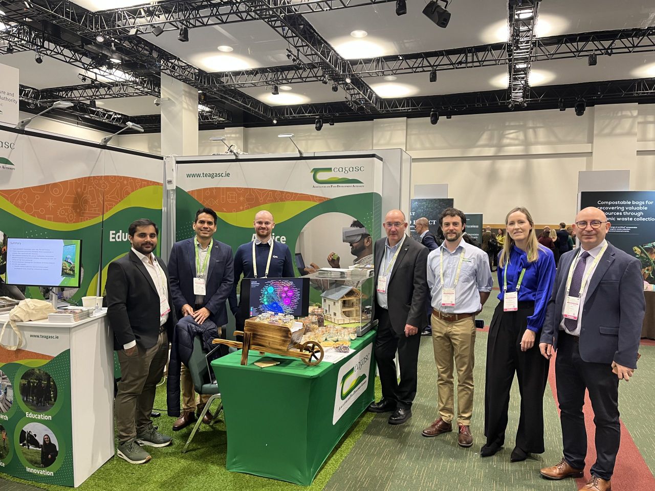 Teagasc staff participating in the Global Bioeconomy Summit in Dublin. L-r: Mujahid Khan, Ricardo Uribe Alvarez, Kieran Harahill, Tom Houlihan, John Upton, Órlaith Ní Choncubhair, Mark Fenelon