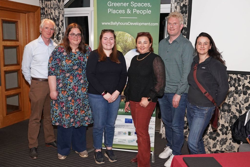 Ballyhoura Development CEO Pádraig Casey; Development officer, Rhiannon Laubach; Rural Social Scheme supervisor, Maria Hester; Dr. Lena Madden, TUS; Dr. Shane O’Sullivan, TUS; and Laura Jayne Foley, representing Loop Head Toghter CLG