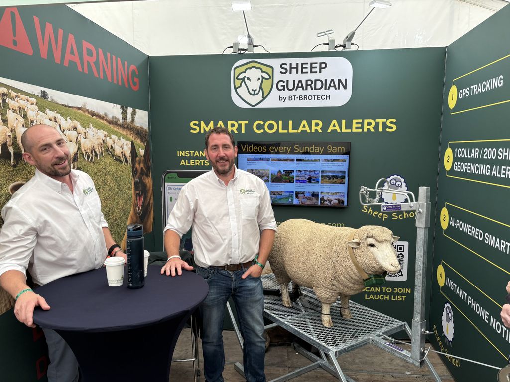 Robert and David Beattie showcasing their sheep smart collars at Ploughing 2025