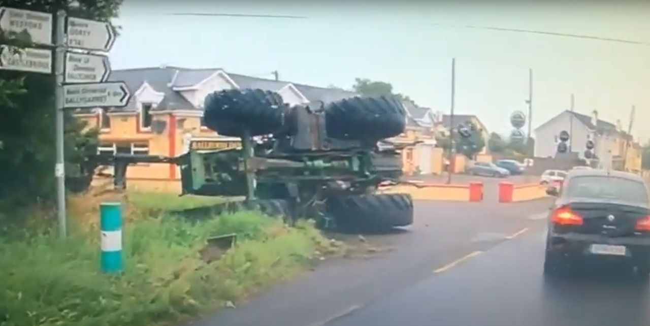 Dramatic scenes as tractor overturns in Wexford