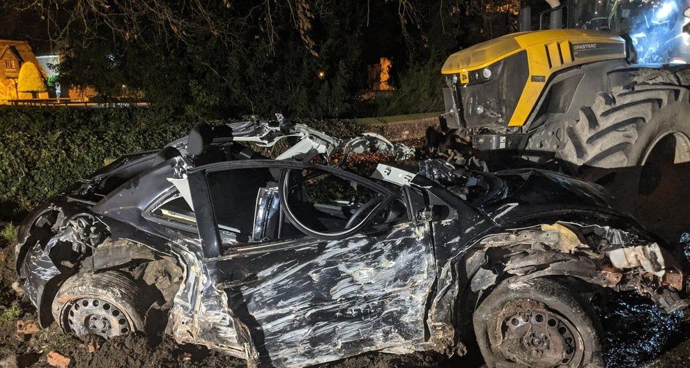 Lack of fatalities in collision between tractor and car described by police as a 'miracle'