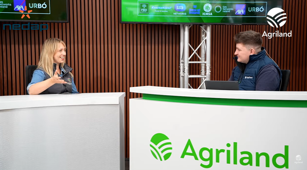 Dairy farmer Katie Gleeson with Agriland's Cathal O'Shea at National Ploughing Championships 2026