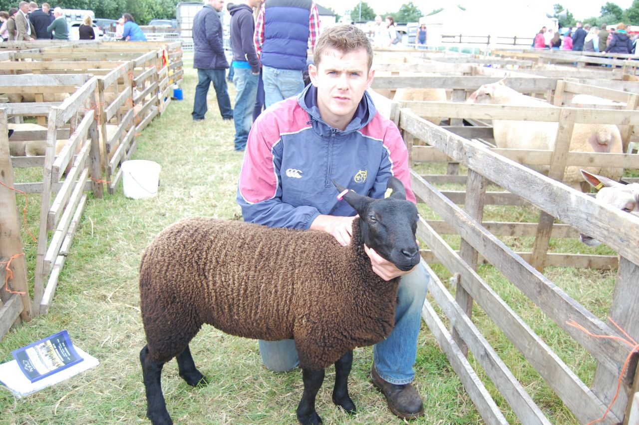 Fermanagh sheep breeder Dean Cashel with a Zwartbles: Texel cross lamb