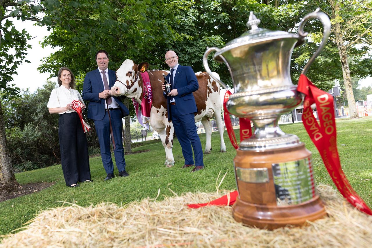 Launching the 2026 Diageo Baileys Champion Dairy Cow competition at the Diageo Baileys site in Dublin were Minister for Agriculture, Food and the Marine Martin Heydon; Shane Kelly, corporate relations director, Diageo Ireland; and Carol Power, senior sales manager, Tirlán
