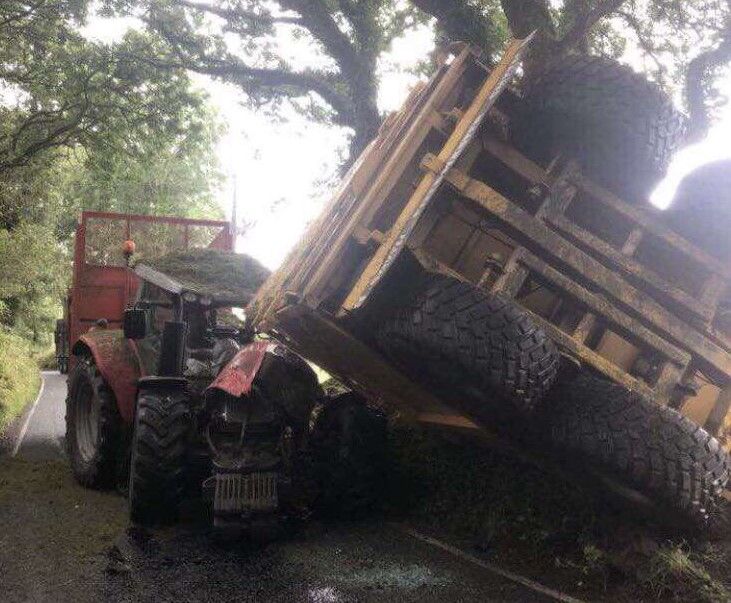 Lucky escape for drivers in 2-tractor road collision
