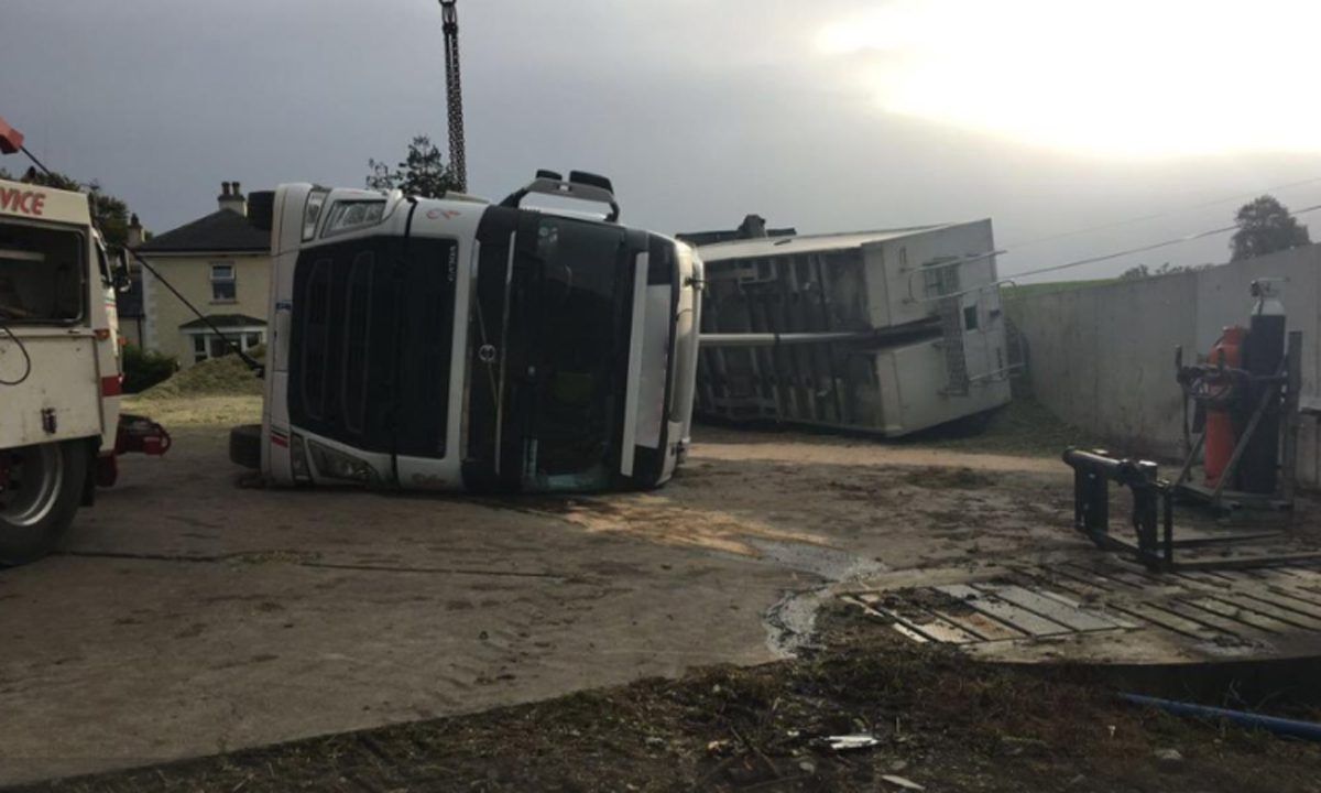 Pics: Telehandler crushed when articulated lorry overturns