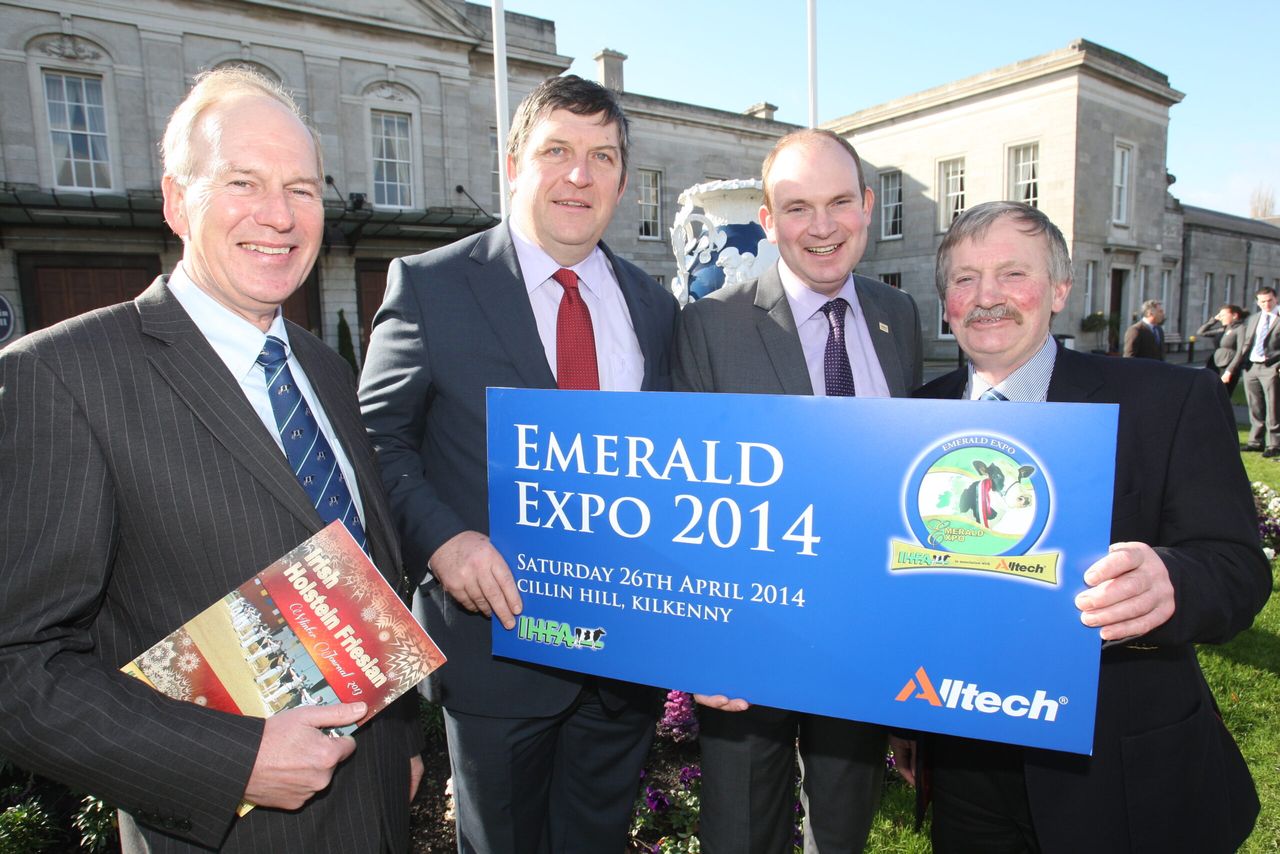 Attending the launch of this year's Emerald Expo: Charlie Gallagher, IHFA; Tim O'Leary, Deputy President IFA; Cathal McCormack, Alltech and Richard Whelan, IHFA