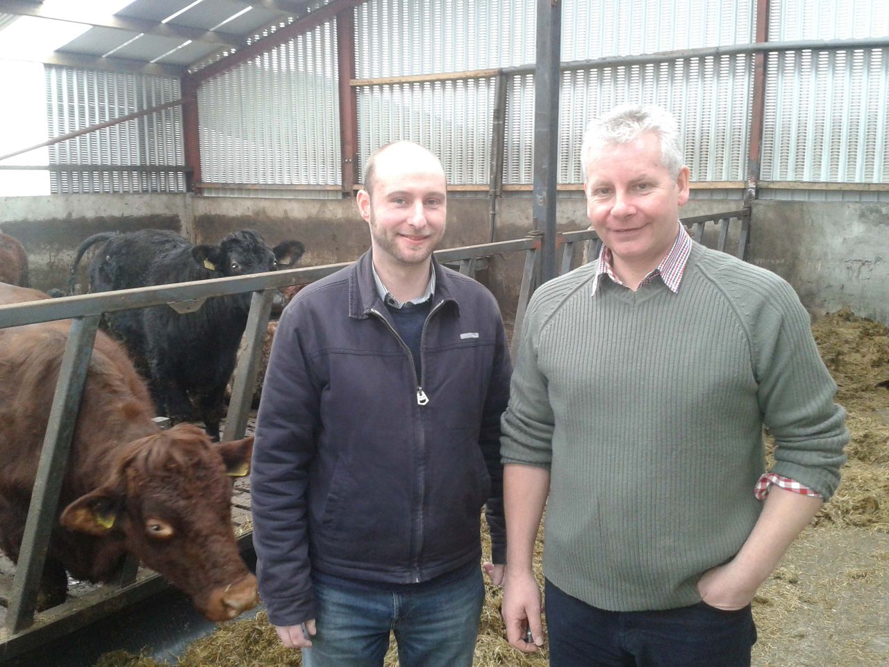 William Reid (left) with Adrian Morrow of the Glenarm Shorthorn Beef Group
