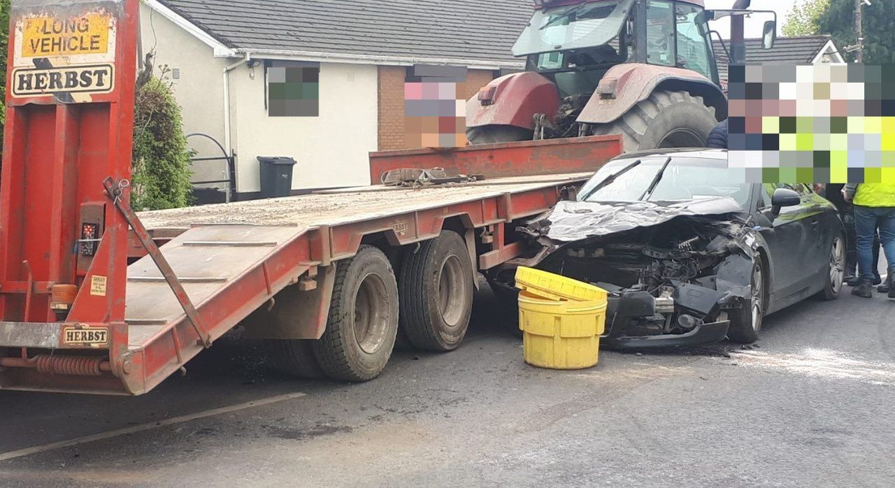 Road collision involving tractor causes traffic delays
