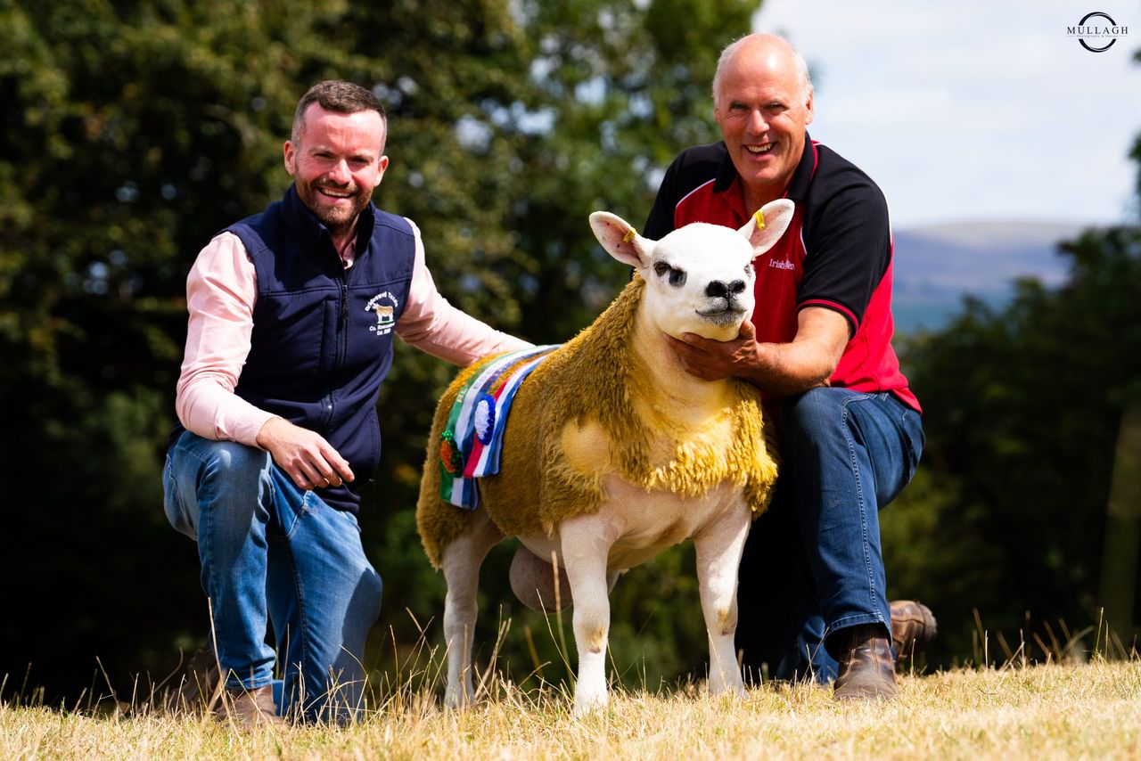 Purchaser of the €33,000 ram lamb Malachy Hand pictured with vendor Nevillle Myles. Source: Mullagh Photography
