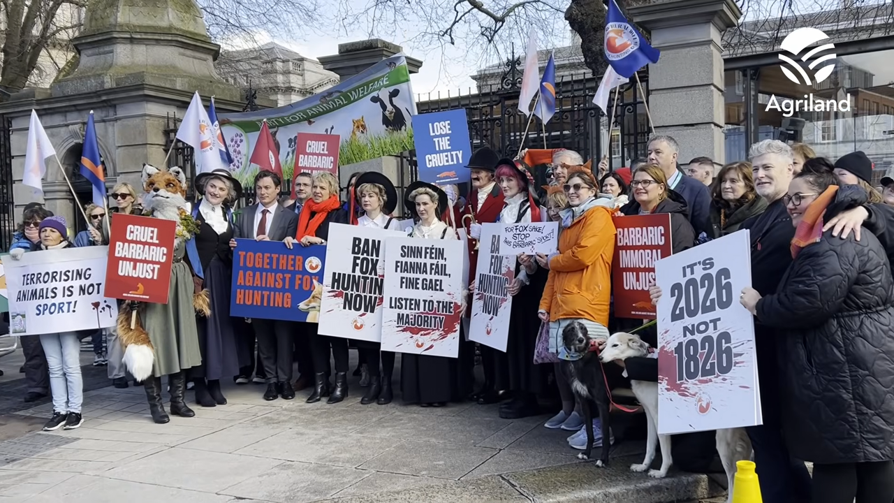 Farmers and rural communities protest against fox hunting outside the Dáil