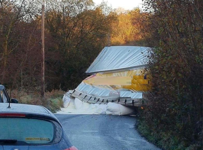 'Spilt milk': Truck containing milk powder jackknives on icy country road