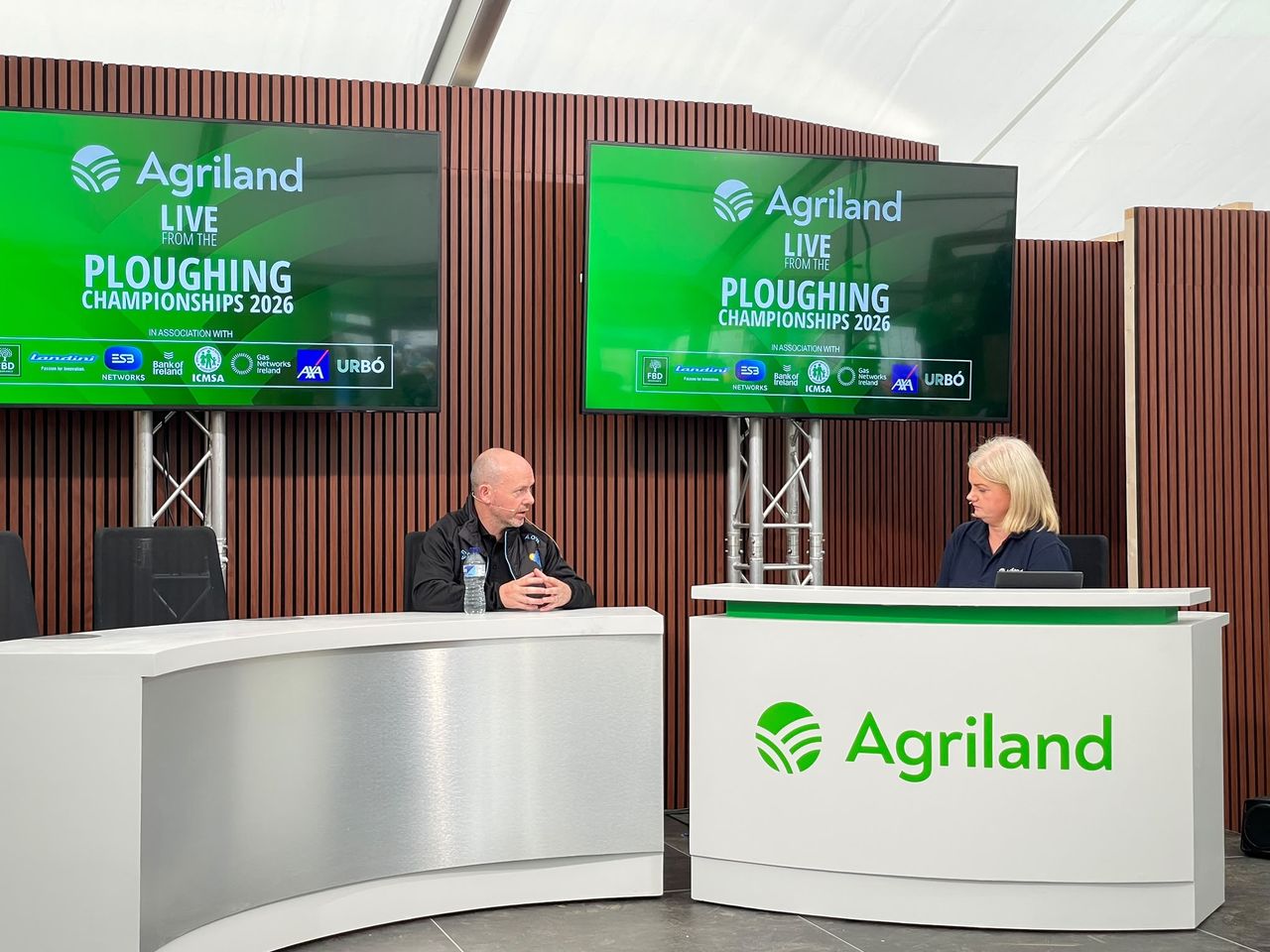 Alan O'Reilly, Carlow Weather with Agriland editor Stella Meehan at the Agriland tent at the National Ploughing Championships