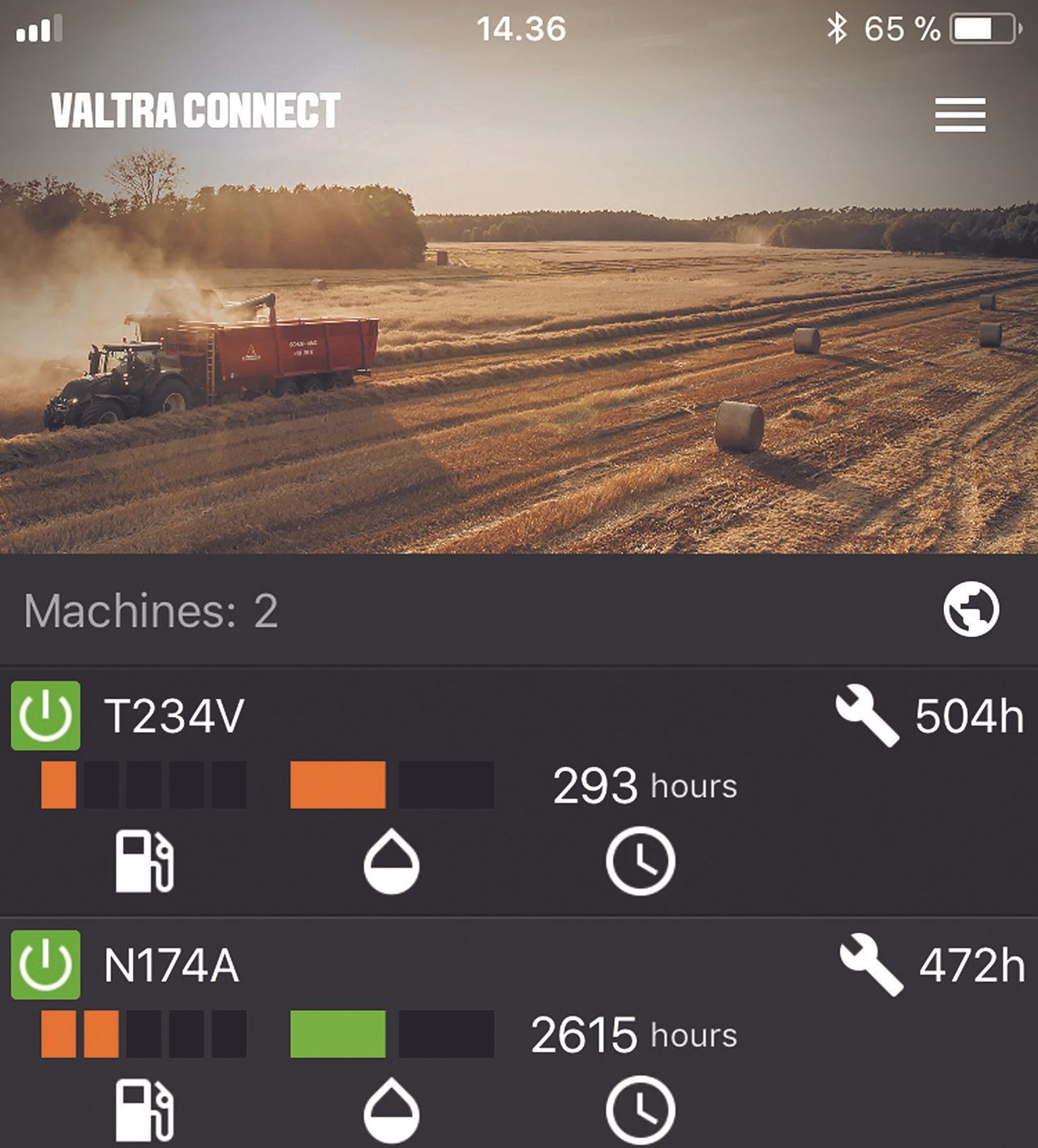 Check your tractor's fuel level and faults...on your phone