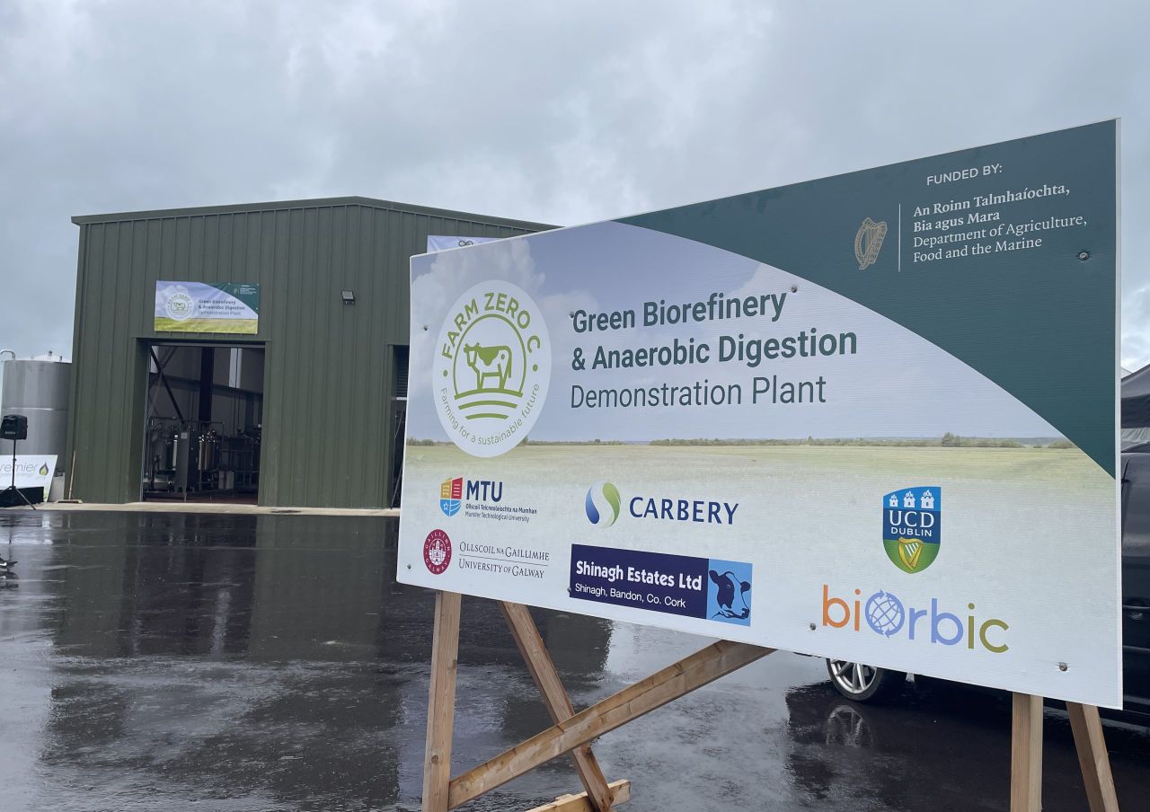 The entrance to the country's first on-farm demonstration plant integrating grass biorefining and anaerobic digestion at the Shinagh Estates Demonstration Farm, Co. Cork.
