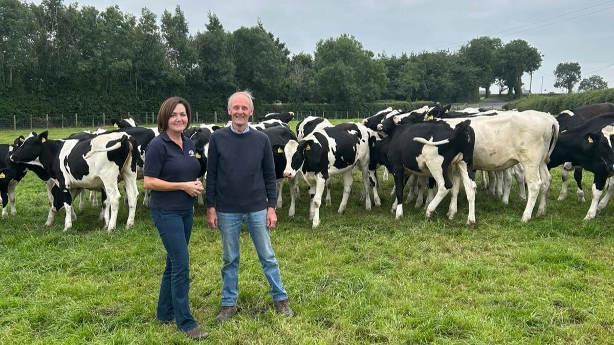 Dairy farmer Beattie Lilburn with his vet Joy Crawford from Lisburn Veterinary Clinic. Source MSD Animal Health
