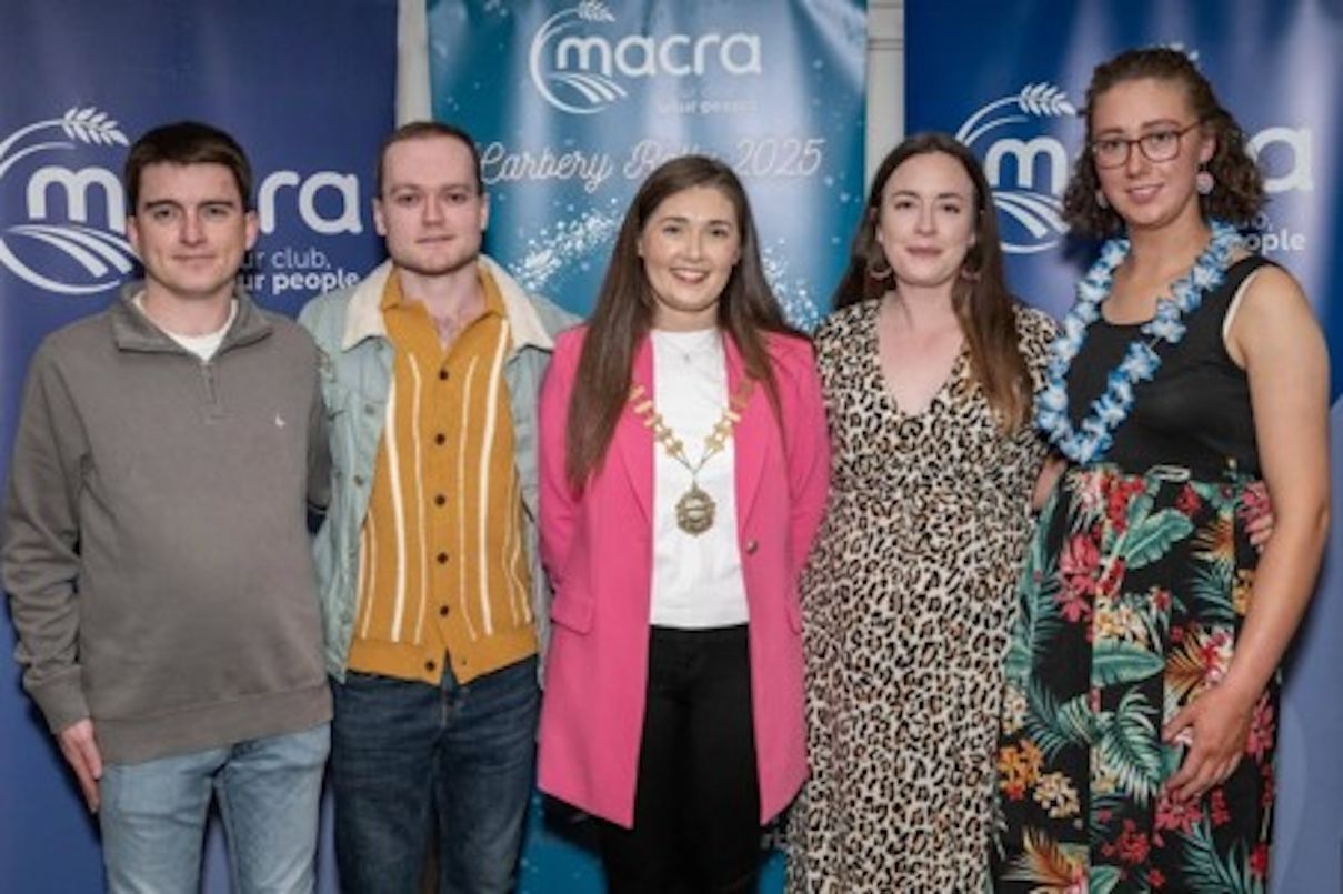 The Imokilly Macra Know-Your-Ag team at the 2025 competition. (L to R): Anthony Lane, Edmond Russell, Josephine O'Neill, National Macra President for 2025-27, Mary Connery and Claire Gould.