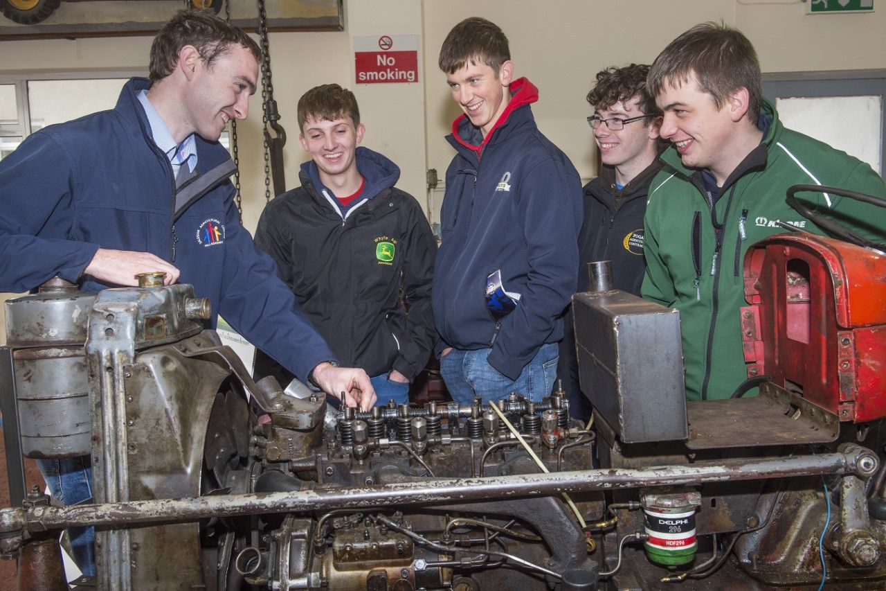 Colm Egan, Salesian Agricultural College is pictured with Kilkenny students Kieran Whyte, Eddie Fogarty, Odhran Bergin and Darren Taylor at a careers open day at Salesian Agricultural College, Pallaskenry, Co. Limerick. Image source: O'Gorman Photography