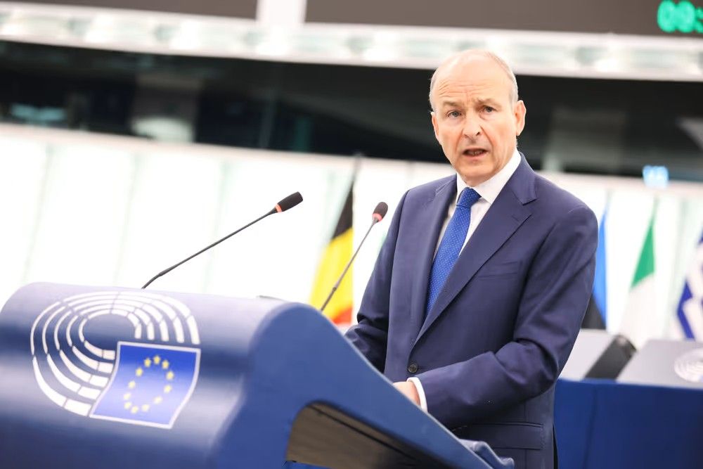 Taoiseach Micheál Martin speaking to the European Parliament in Strasbourg today. Image: European Parliament