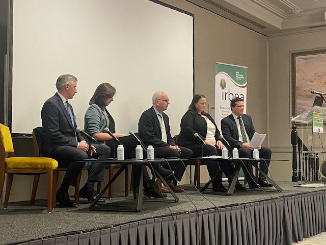The biomethane panel included: (l-r) Ian Marshall, head of business development and policy within the Centre for Advanced Sustainable Energy (CASE) at Queen's University Belfast; Niamh Guihen, assistant principal officer for the Department of Transport; Declan Murray, CEO of Biocore Environmental; Bernie Guinan, director of circular economy and environment at Fehily Timoney &amp; Co.; and IrBEA CEO Seán Finan.