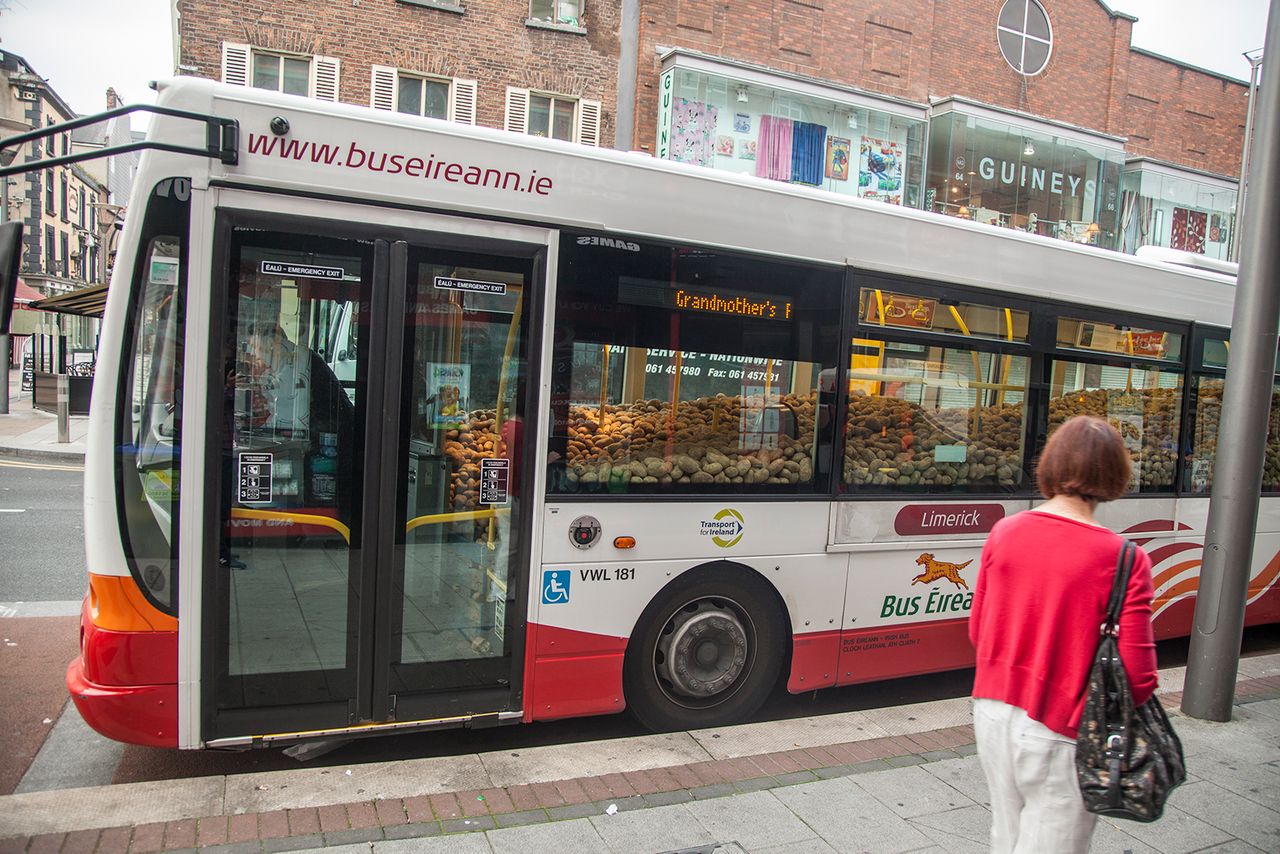 The bus half full of spuds which has generated huge interest around Limerick today. 