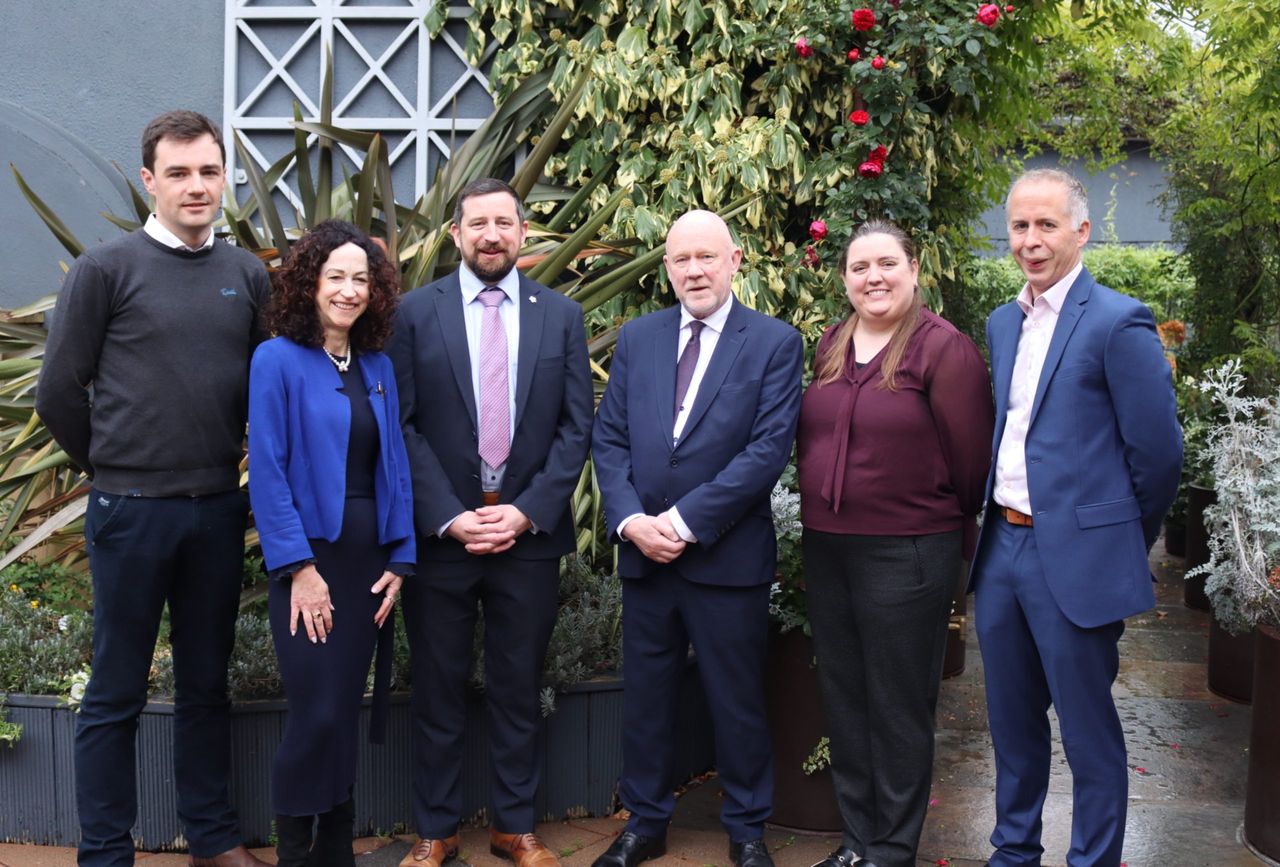 Pictured (L-R): David Kelly, ICBF; Mary McCarthy, UCC; Karl Walsh, DAFM; Philip Carroll, Meat Industry Ireland; Elizabeth Walsh, VistaMilk Research Ireland Centre; and Donagh Berry, VistaMilk Research Ireland Centre and Teagasc. 