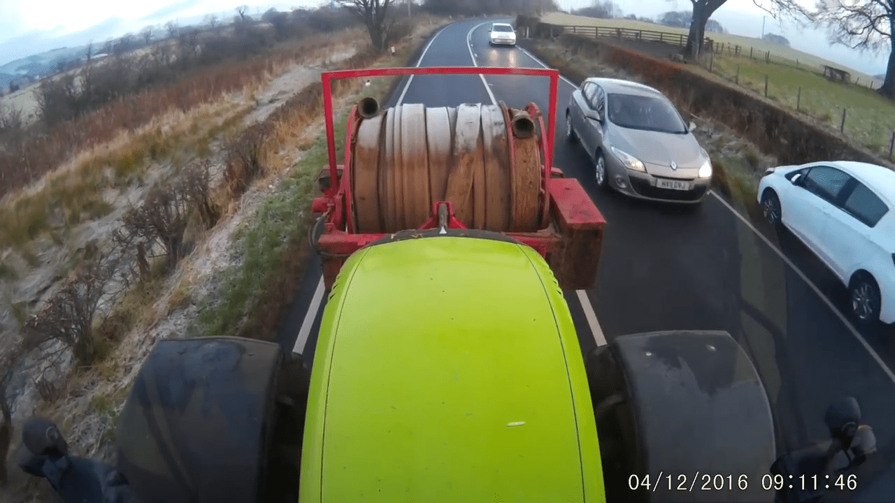Near-miss tractor cam footage highlights danger of reckless drivers