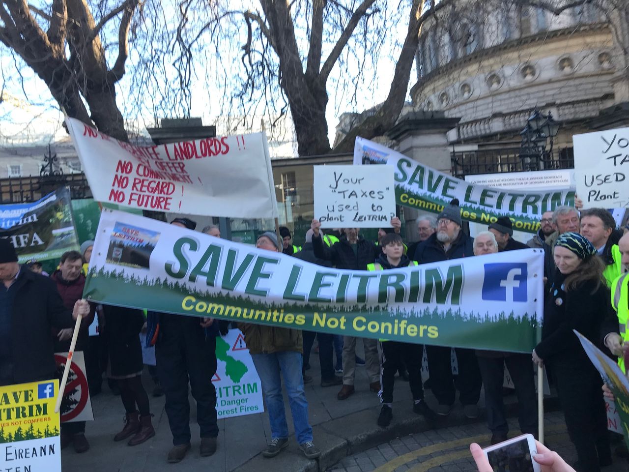 Video: 'Trees are replacing people' - Save Leitrim protests outside Dail