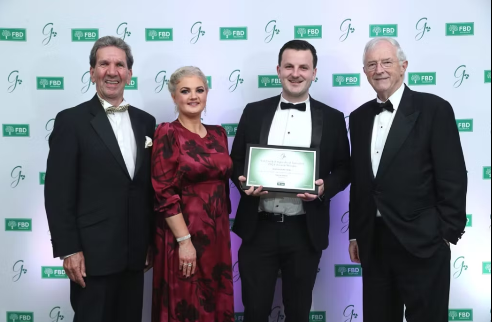 L-r: Tom McGuire, chair of the 2024 AgriGuild Awards judging panel; Stella Meehan, Agriland editor and chair of the Guild of Agricultural Journalists; Breifne O'Brien, Agriland technical beef specialist; Michael Berkery, chair FBD Trust. Source: Finbarr O'Rourke