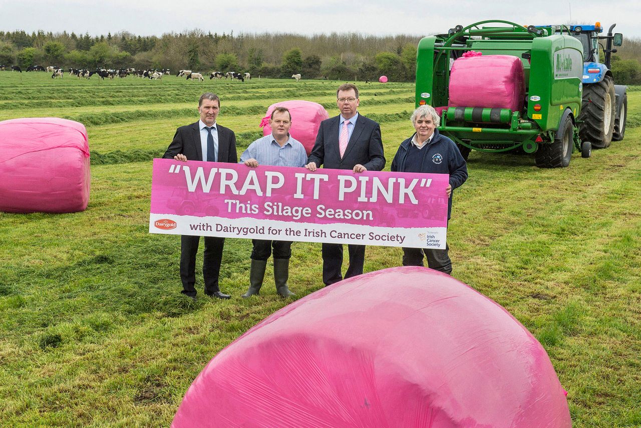 Thinking about silage bale wrap - think pink and support Irish Cancer Society