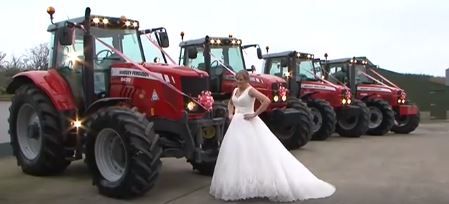 Video: Farming mad bride drives to her own wedding in a Massey Ferguson