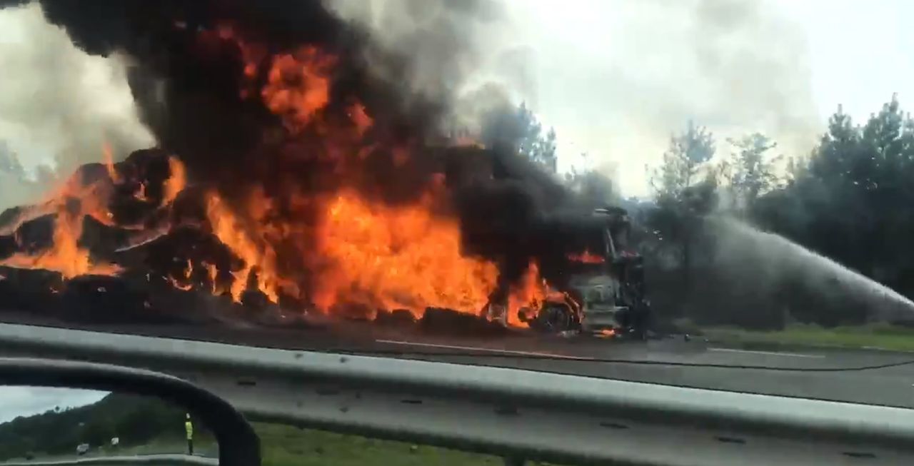 Bales burn in roadside lorry blaze on M1