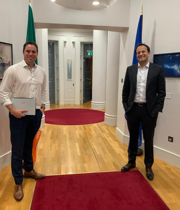 (L-R)  Pictured in 2020 the current Minister for Agriculture, Food and the Marine, Martin Heydon and the former Taoiseach, when he was Tánaiste, Leo Varadkar Source:@martinheydonfg via X