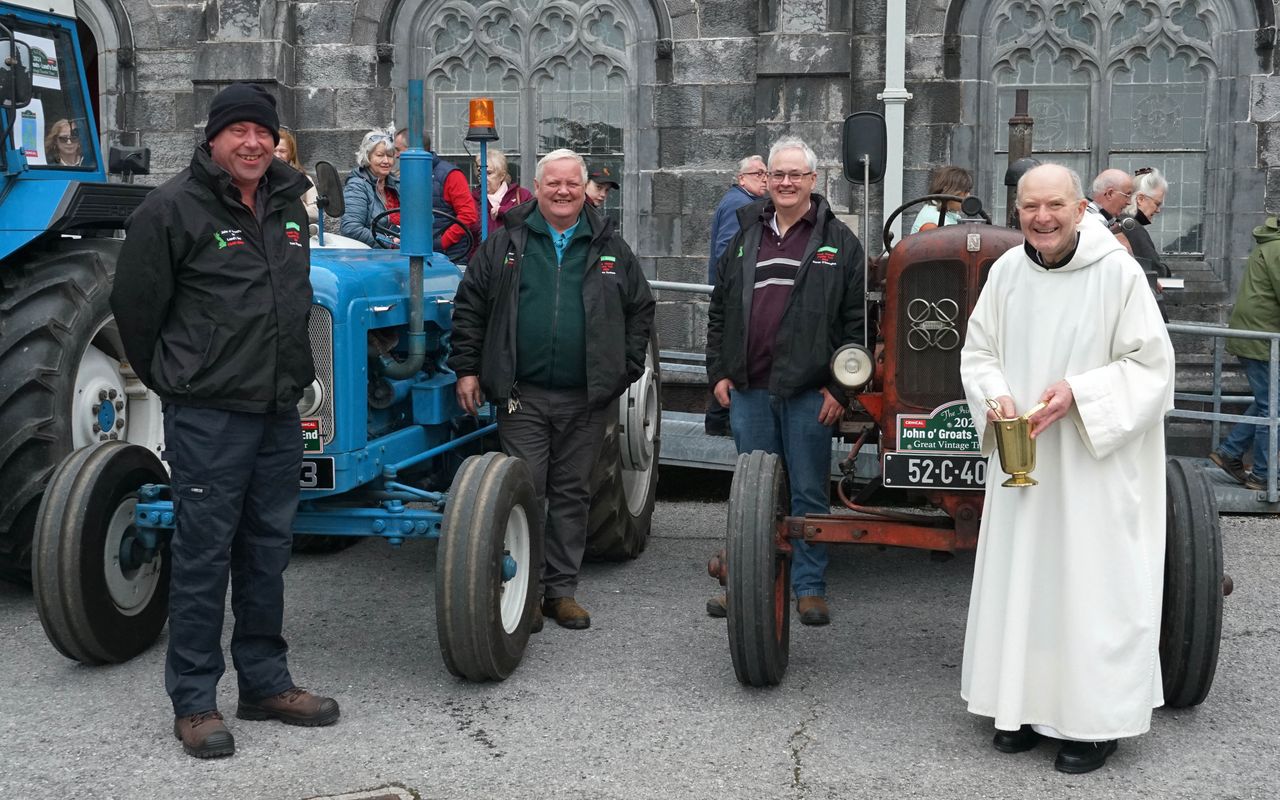 The Irish Rovers receive blessing for charity tractor run at Mount Melleray