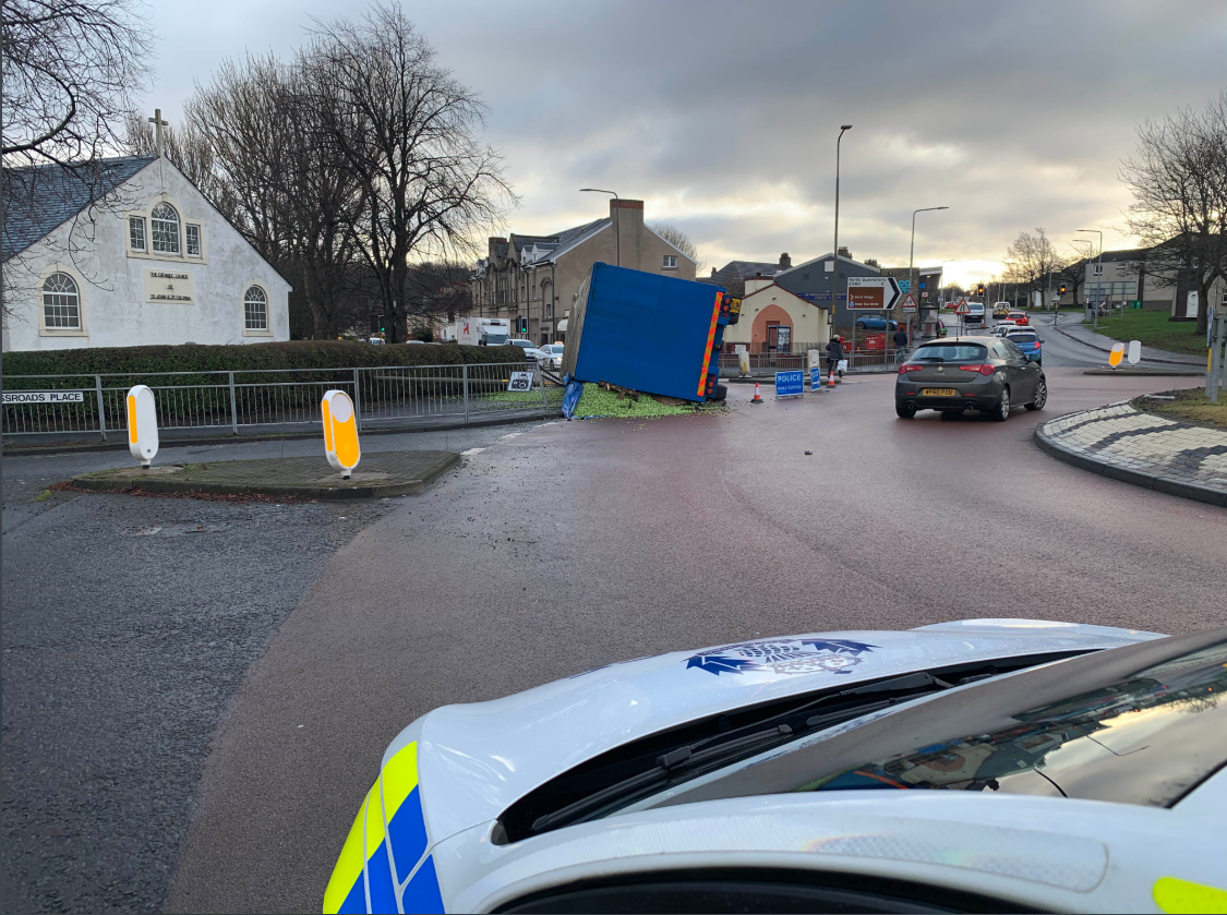 Overturned lorry load of Brussels sprouts causes road closure