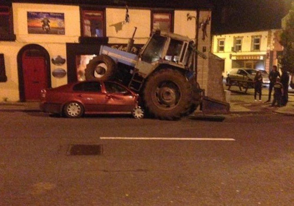 Drunk tractor driver fined and disqualified for 'crushing' parked car