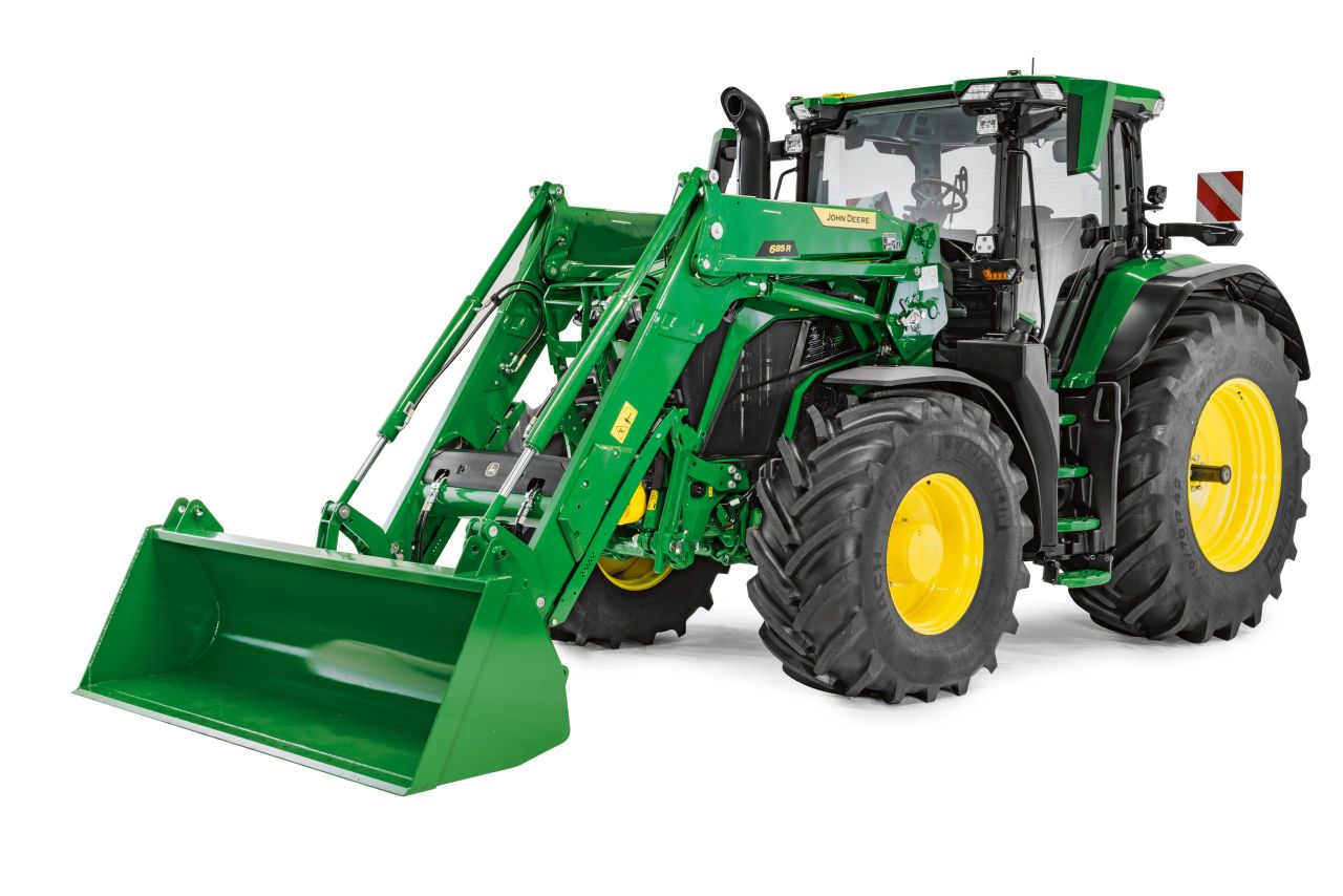 John Deere's new 685R front loader to be released for model year 2027 (MY27) attached to a new John Deere 6R 220 Source: John Deere
