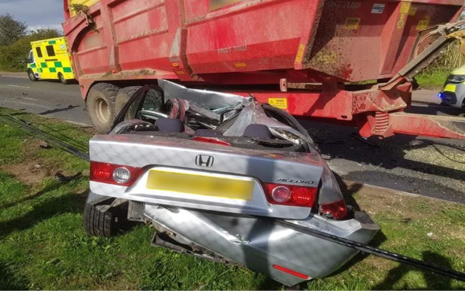 Video: Tractor and car driver escape serious injury in head-on collision