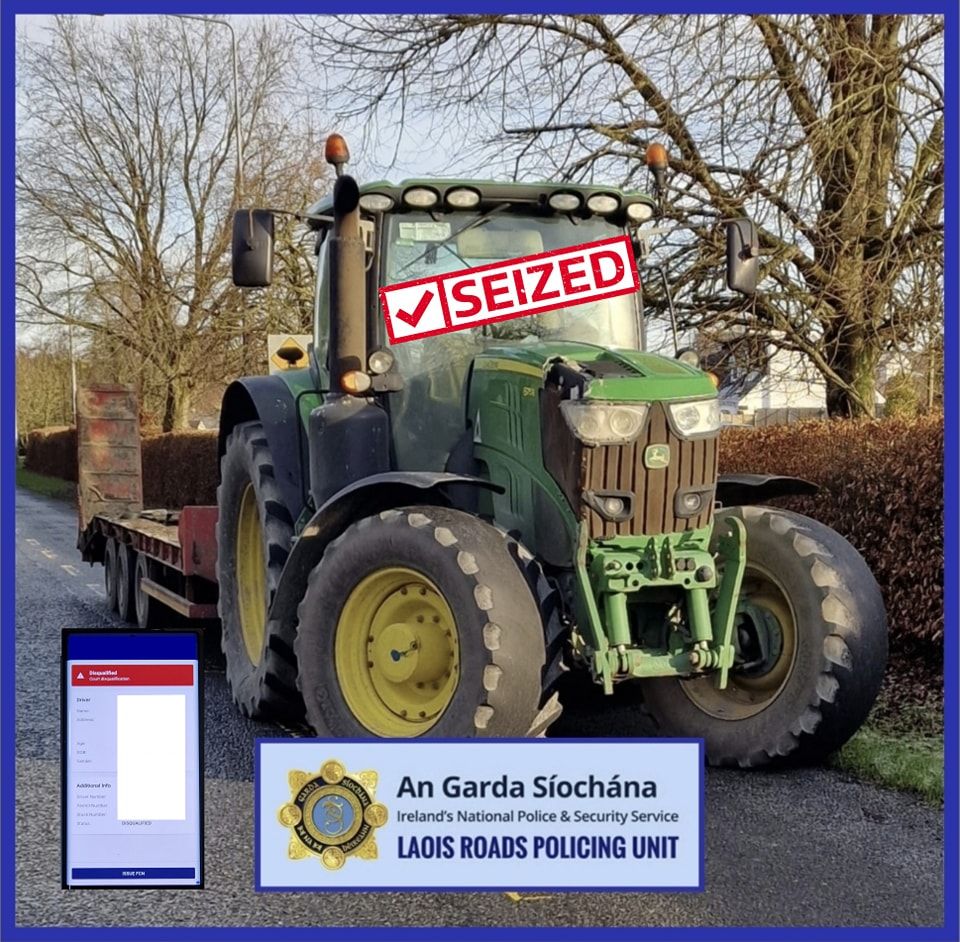 Gardaí arrest disqualified tractor driver in Co. Laois
