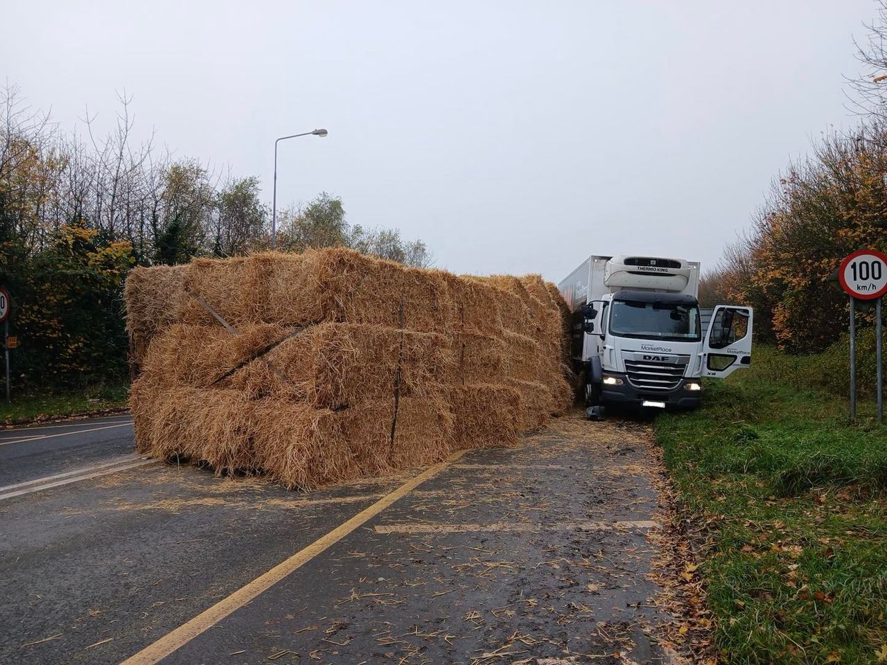 Man injured after truck carrying straw overturns in Louth