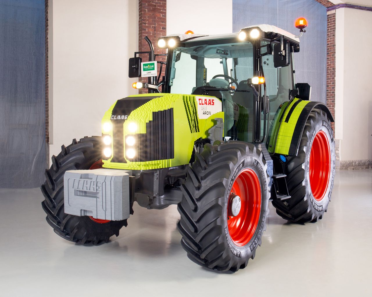 A full-scale Claas tractor has been built out of 800,000 Lego bricks