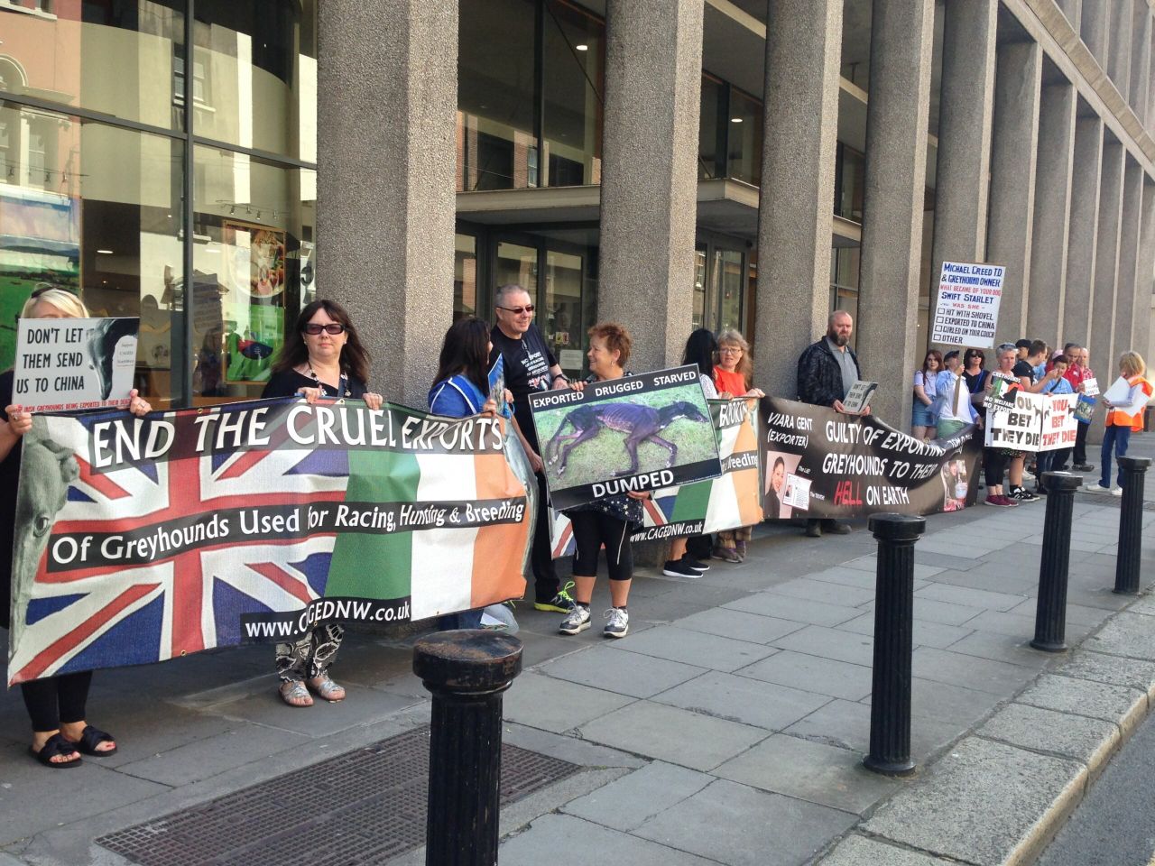 Protest against the export of greyhounds staged outside department HQ
