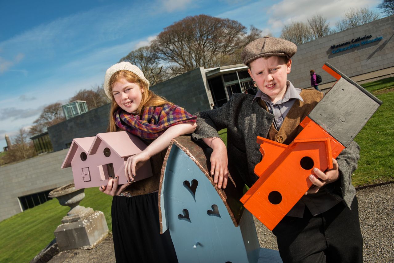 Pictured at the launch of Féile na Tuaithe 2014 at the National Museum of Ireland - Country Life were Sinead Comer and Philip Connelly from 6th Class in Ballyvarry National School getting up close and personal with some quirky wooden birdhouses hand crafted by The Pine Rack.