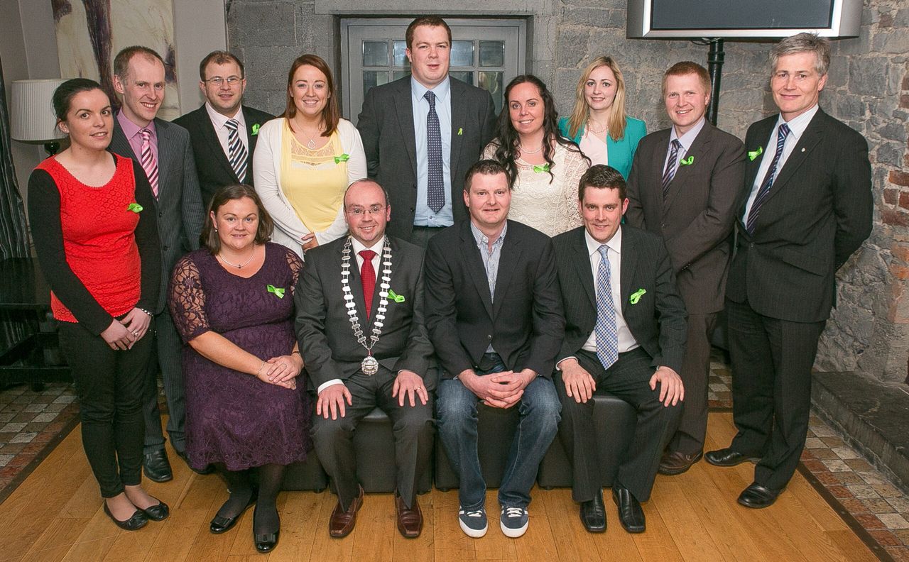 Some of the newly elected National Executive of Macra:  James Healy, Munster Vice President; Grainne O'Reilly; Paddy Delaney, Leinster Vice President; Michelle O'Callaghan; Gemma Goulding; David McDonagh. 
Front row: Joan Marie Healy, National Secretary; Kieran O'Dowd, National President; Ronan Feighery, National Chairperson; and Sean Finan, North West Vice President. 