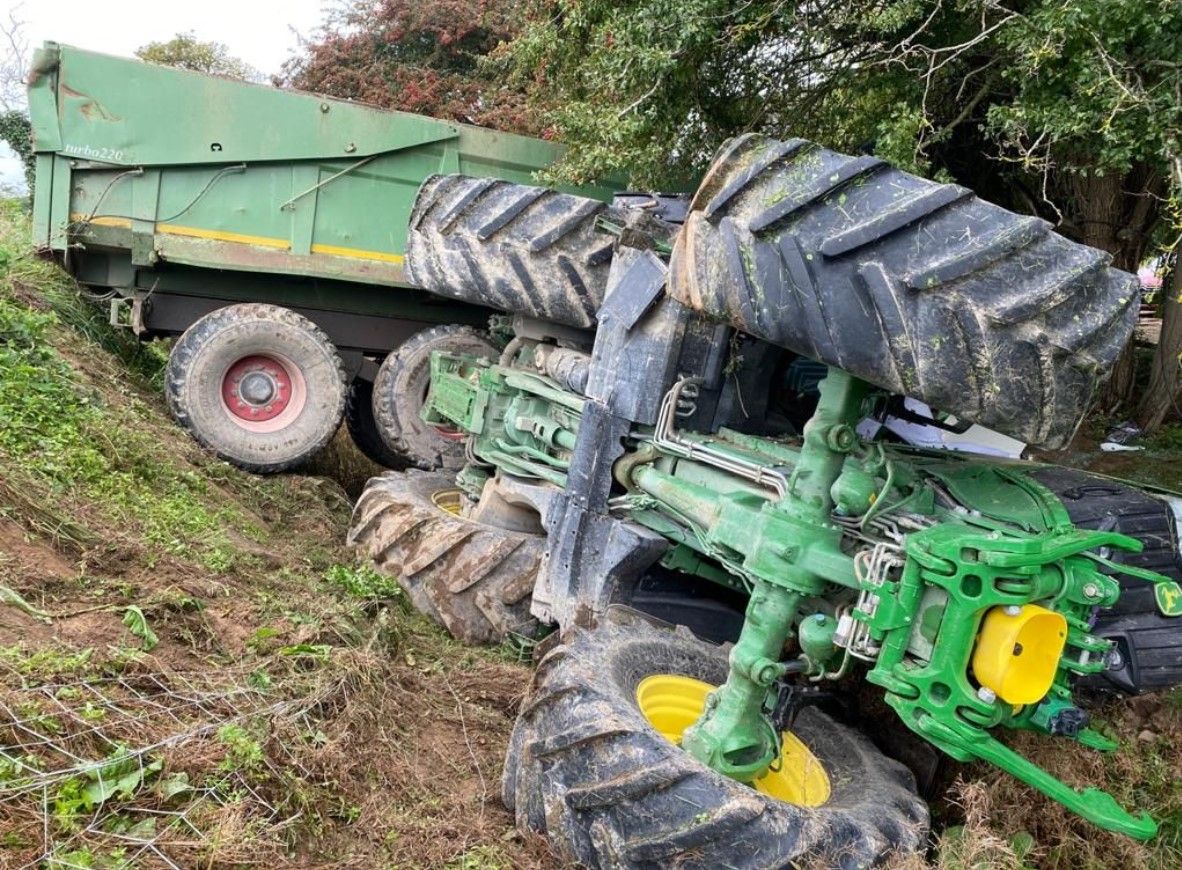 Driver hospitalised after tractor overturns